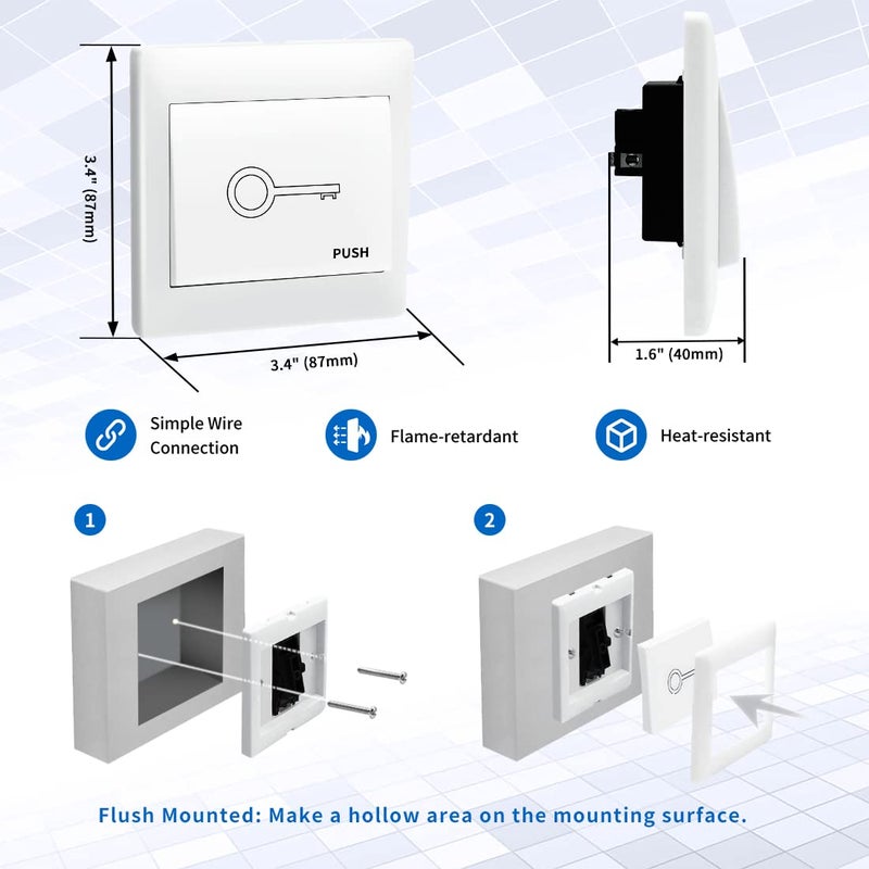 TOPENS TC147 Wall Push Button Flush Mounted Not Waterproof Wired Release Switch for Automatic Gate Opener, Door Access Control System, Momentary Contact Switch Gate Operator Accessory - Image 5
